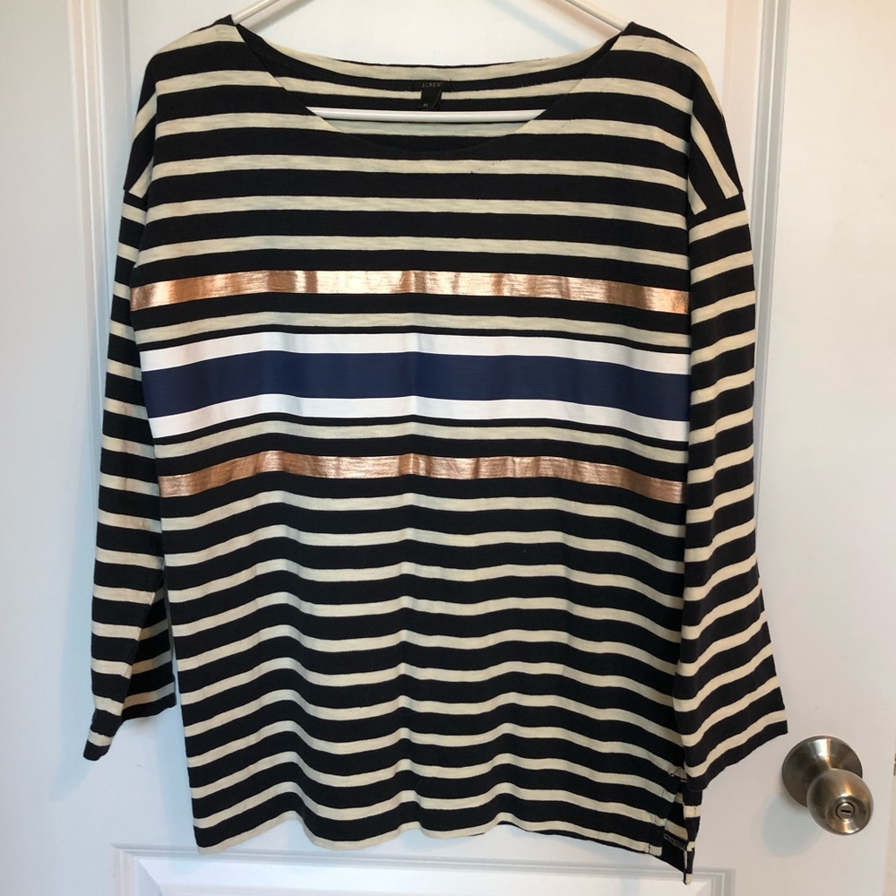 J Crew Boatneck Striped 3/4 Sleeve Top